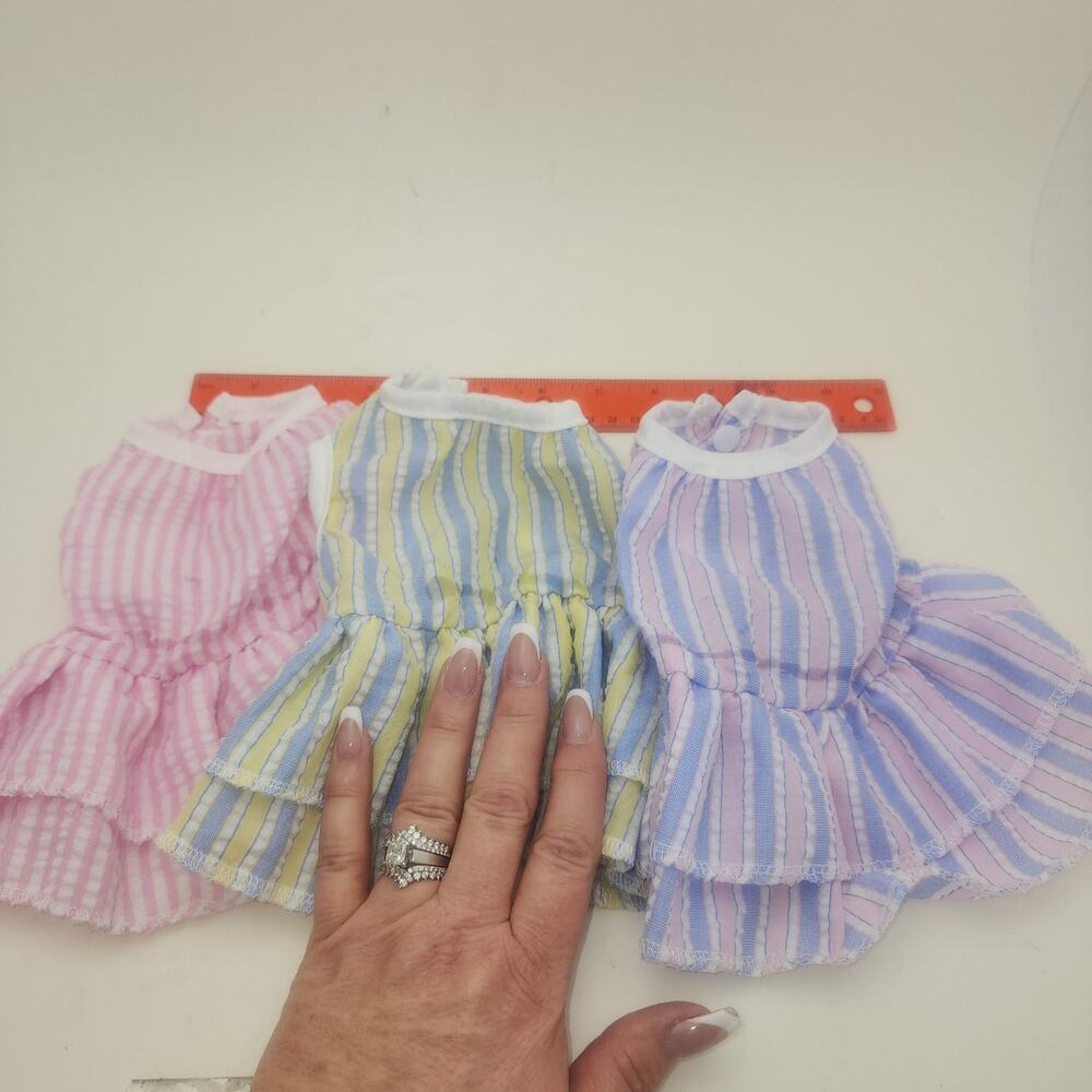 Dog Dresses size XS striped ruffled all 3 dresses included